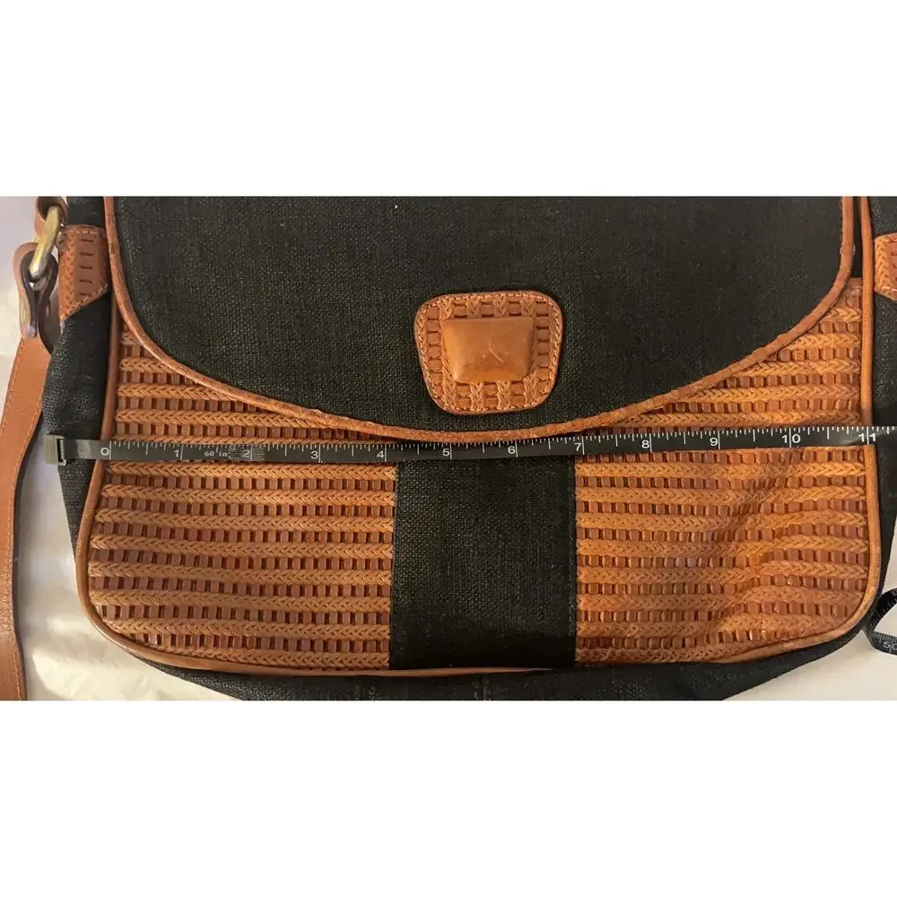 Vintage Tribout Crossbody Bag -Leather and canvas/Jeans Black and Brown